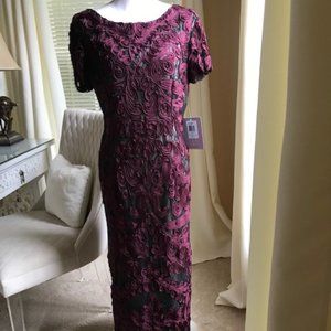 NWT JS COLLECTIONS WINE AND BLACK LACE GOWN